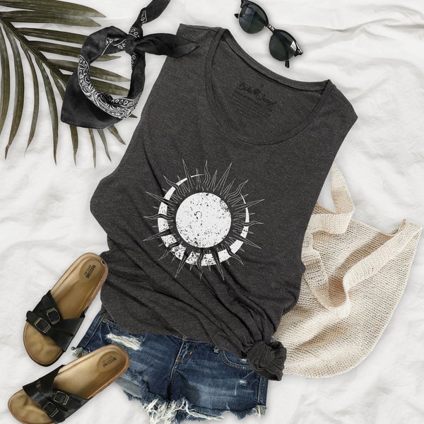 Solar Eclipse Celestial Design Womens Flowy Muscle Tank - SE12P