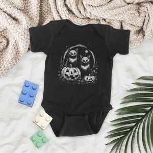 Cats and Jack o Lantern Halloween Design Baby Onsie Bodysuit