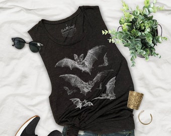 Halloween Vintage Bats Design Flowy Festival Womens Premium Muscle Tank Top - HV14P