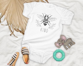 Bee Kind Baby Onsie Bodysuit printed in an Eco-Friendly Water Based Ink