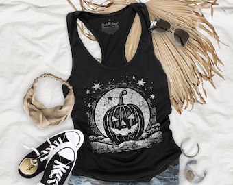Jack o Lantern Full Moon Halloween Womens Basic Racerback Tank Top - JO14P