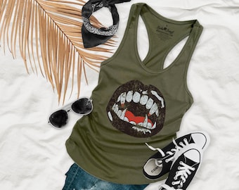 Vampire Teeth and Lips Women&#39;s Basic Racerback Tank Top - VT12P