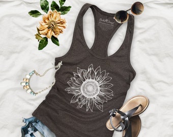 Vintage Sunflower Design Hippie Womens Basic Racerback Tank Top - VS12P
