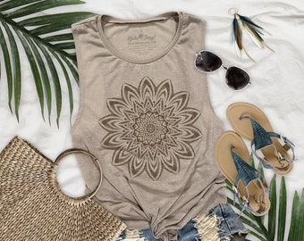 Mandala Damen Extra Long Top Achselshirt Racerback Mandala Damen Extra Long Top Achselshirt Racerback