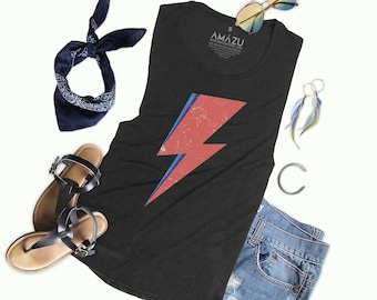 Women's David Bowie Lighting Bolt Rocker Muscle Tank - WD14P