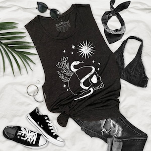 Celestial Skull and Snake Design Flowy Womens Premium Muscle Tank Top - CSA14P