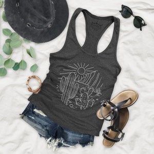 Arizona Cactus and Mountains Womens Basic Racerback Tank Top AC12P Dark Grey Heather