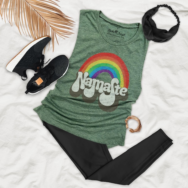 Camiseta sin mangas para mujer Namaste Boho Rainbow Design - NB12P