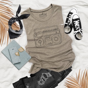 Old School Stereo Line Drawing Design Women&#39;s Flowy Muscle Tank - OS