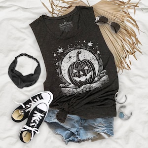 Jack o Lantern Vollmond Halloween Flowy Festival Womens Premium Muskel Tank Top - JO14P