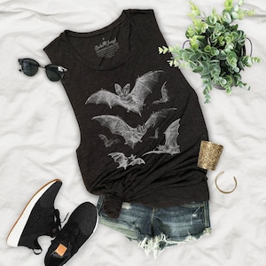 Halloween Vintage Bats Design Flowy Festival Womens Premium Muscle Tank Top - HV14P