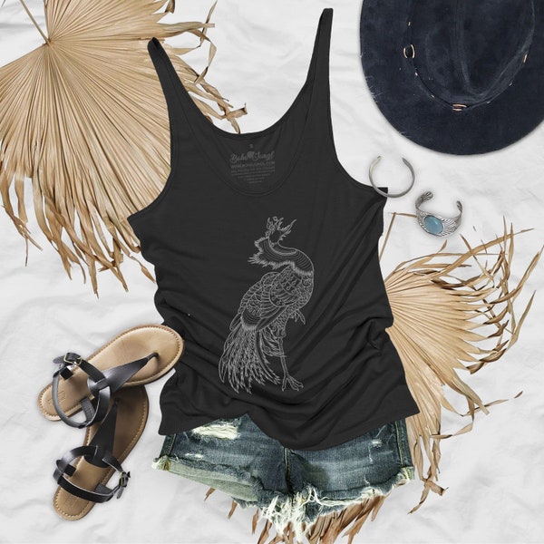 Japanese Peacock Artwork Design Extra Flowy Womens Tank Top - JP16P