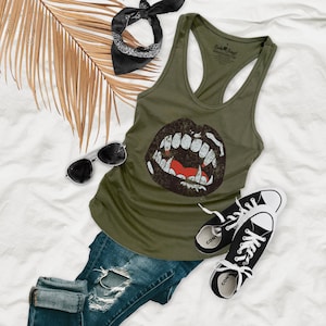 Vampire Teeth and Lips Women&#39;s Basic Racerback Tank Top - VT12P