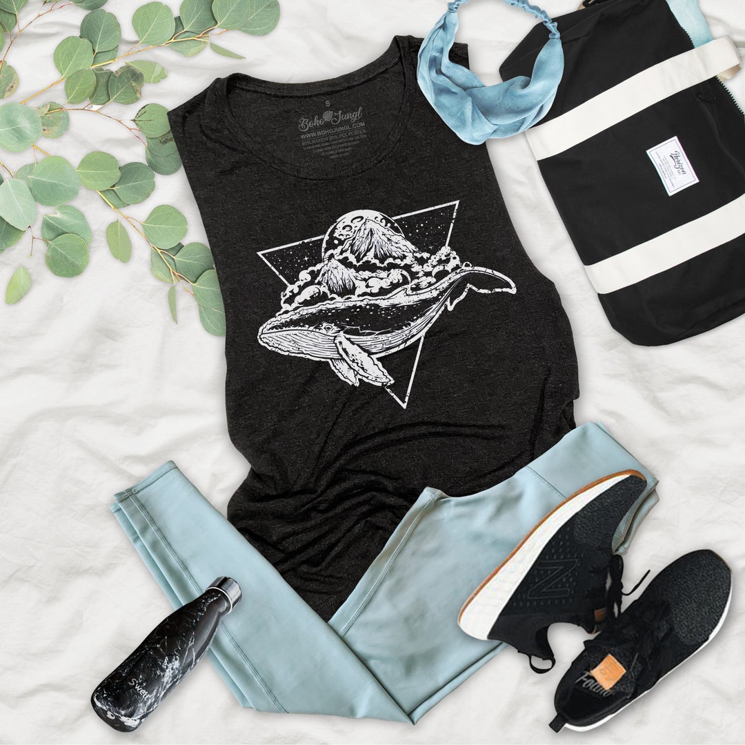 【HI FI FNK】Black Whale Vintage Top Flying Whale Vintage Flowy Festival Womens Premium Muscle