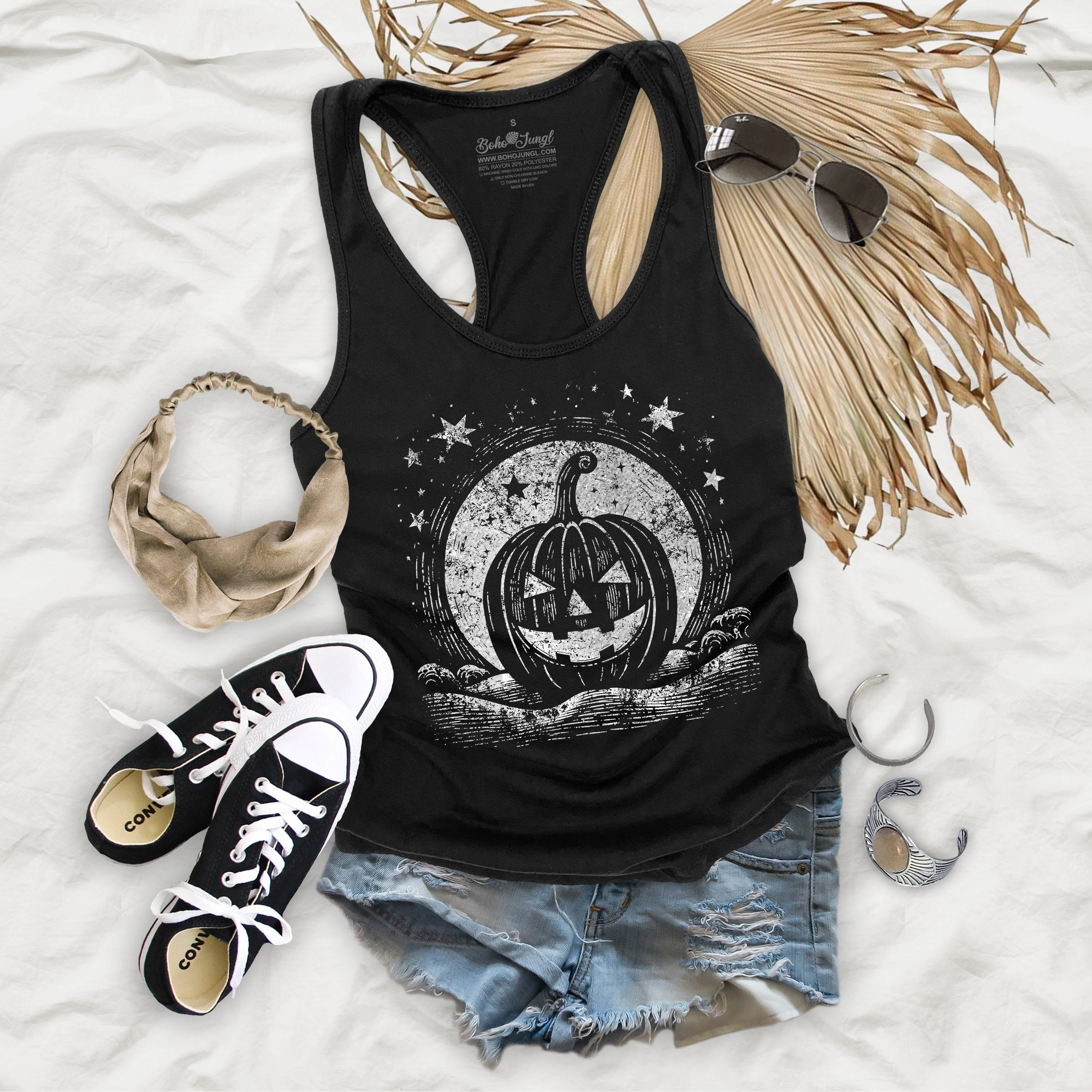Jack o Lantern Full Moon Halloween Womens Basic Racerback Tank Top - JO14P
