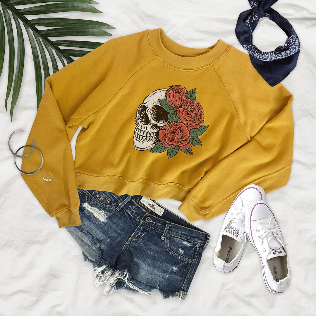 Punk Raglan Vintage Skull and Roses Punk Rock Design Womens Premium Blend Raglan ...