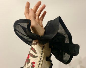 A Pair of Embroidered Detachable Cuffs With Folk Embroidery with Lacing