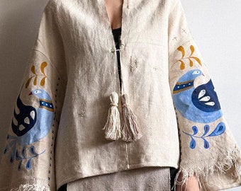 Linen cape (homespun linen) with handmade paintings VIDANA