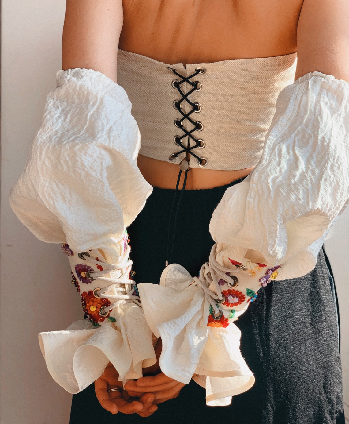 A Pair of Embroidered Detachable Silk Cuffs With Floral Etsy