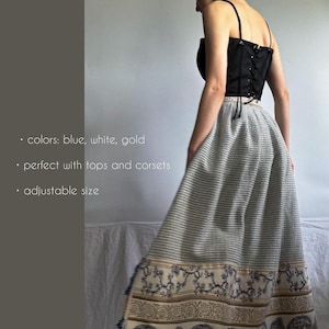 Blue Wool  Skirt with  Geometric Pattern S/M