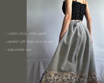 Blue Wool  Skirt with  Geometric Pattern S/M