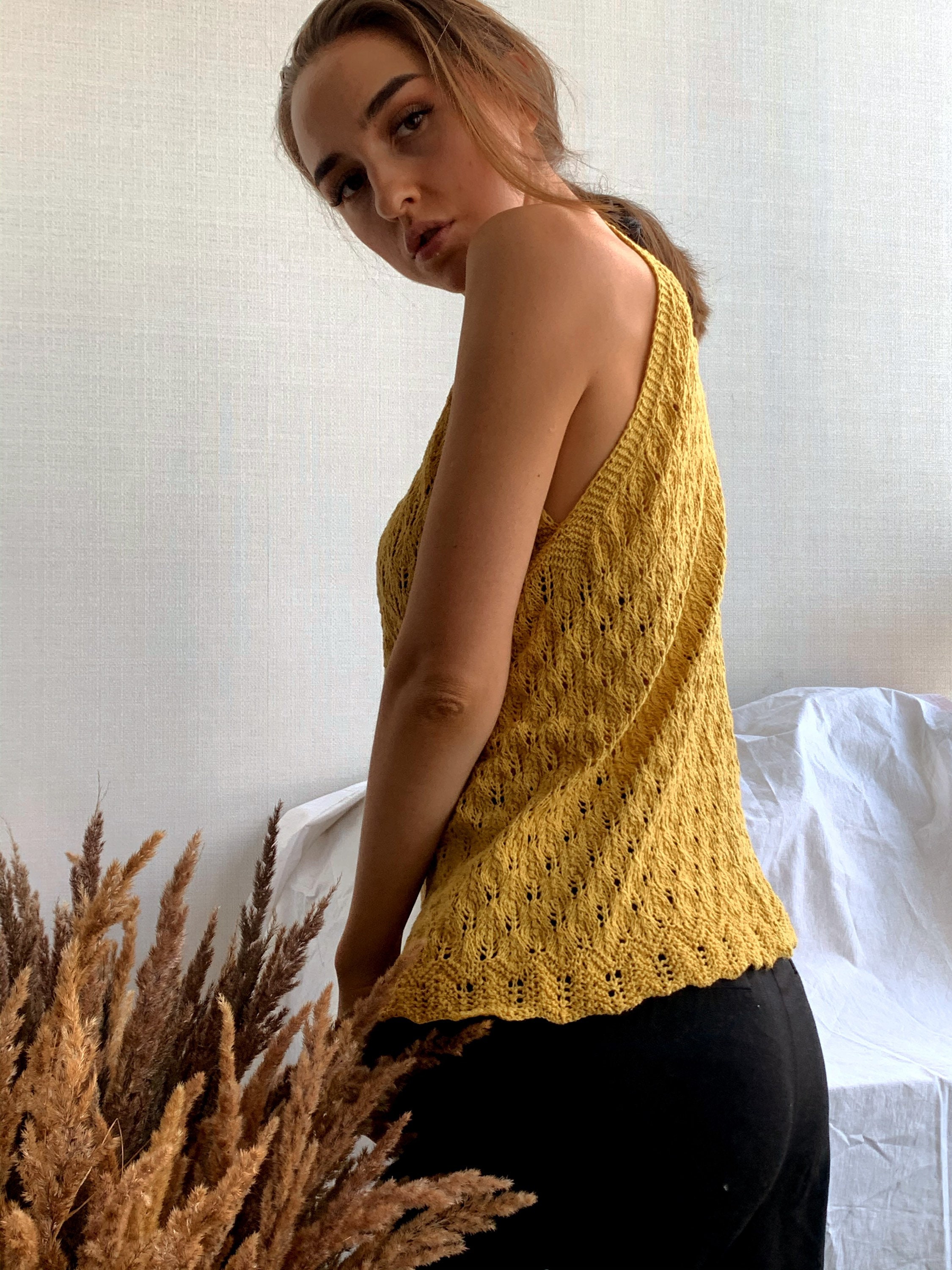 Hand knitted tank top knitted crochet top knitted cotton Etsy