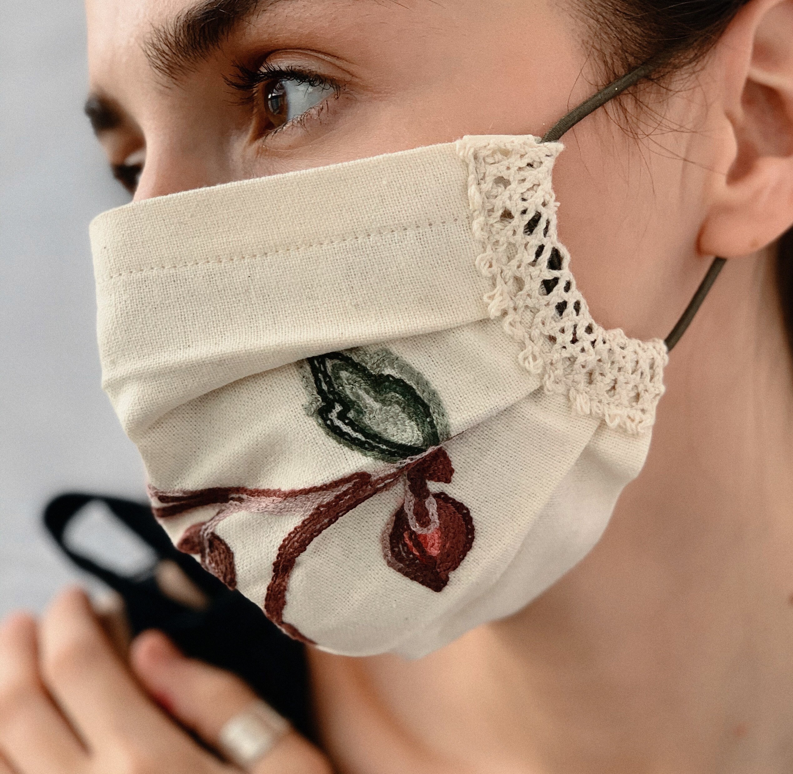 Milky Linen Mask with Ethno Pattern and Embroidery Etsy