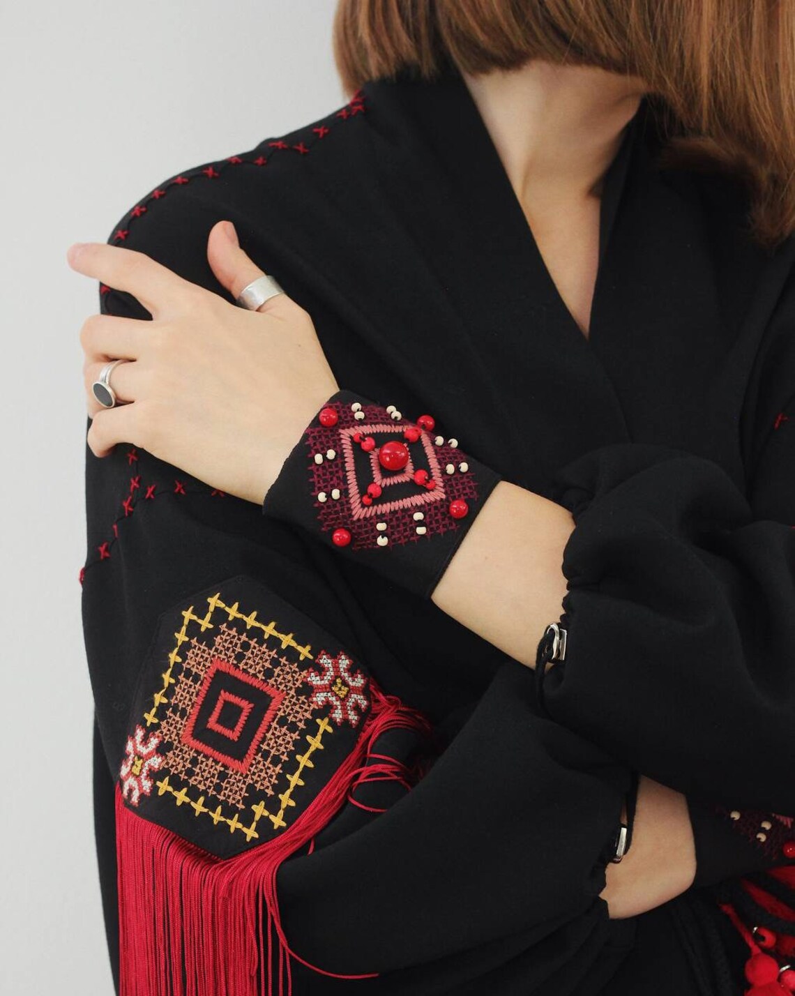 A Pair of Embroidered Detachable Cuffs With Folk Embroidery Etsy