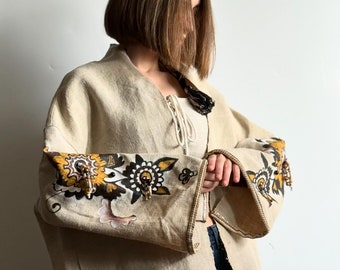 Linen cape (homespun linen) with ethnic handmade paintings VIDANA