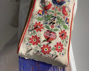 Embroidered Linen Bag, Tote Linen Bag, Shoulder Bag with Handmade Paintings and Embroidery Details