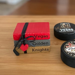 Vegas Golden Knights mini wooden book stack decor - tier tray decor - cute gift for any VGK fan.