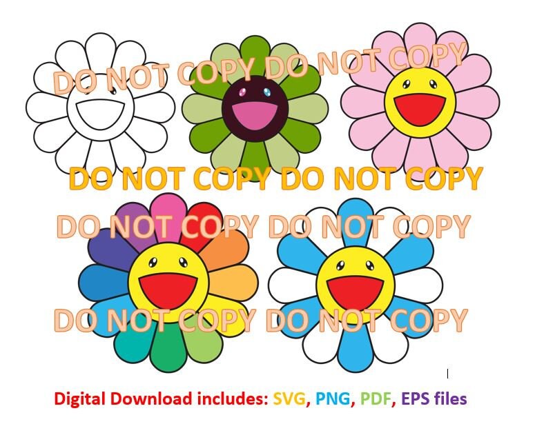 Download Takashi Murakami Inspired Flower Svg Vector File Printable File Cricut Pride Day Colorful Rainbow Smiley Daisy