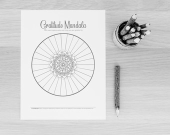 Mandala de gratitud: página para colorear para practicar la atención plena y el autocuidado.