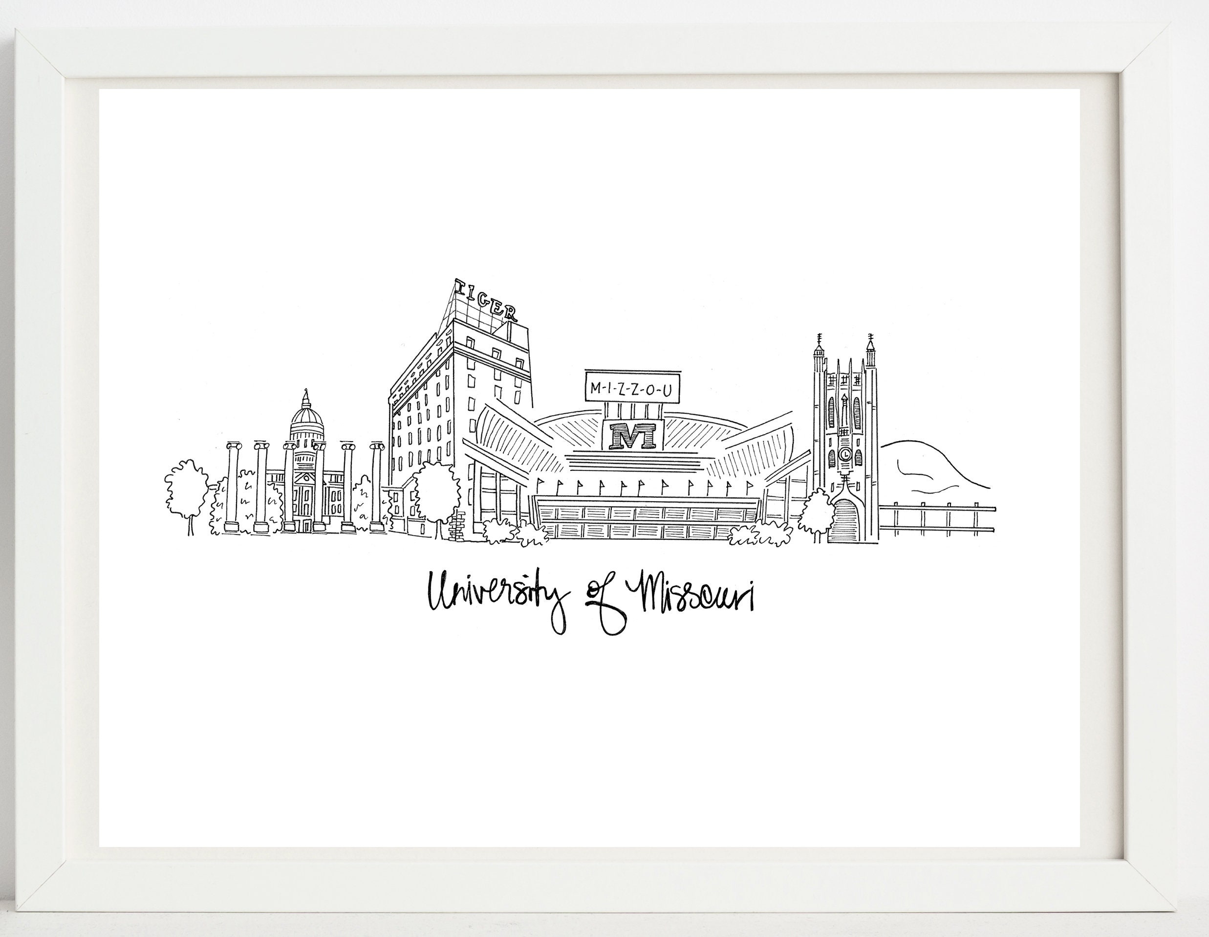 Personalized Foldover Notecard Stationery Set {University of Missouri -  Columbia, Missouri Campus Skyline}