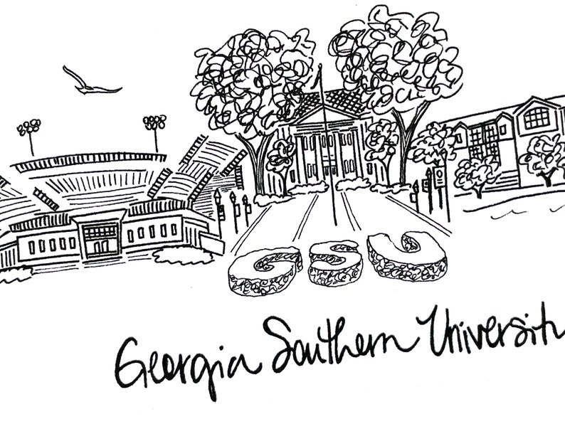 Southern University Art Print Statesboro GA Etsy