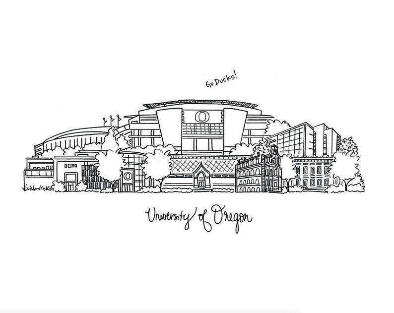 University of Oregon Art Print Eugene OR Etsy
