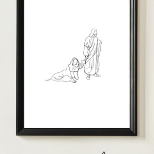 Woman touching His garment| Christian digital print| line art| Jesus
