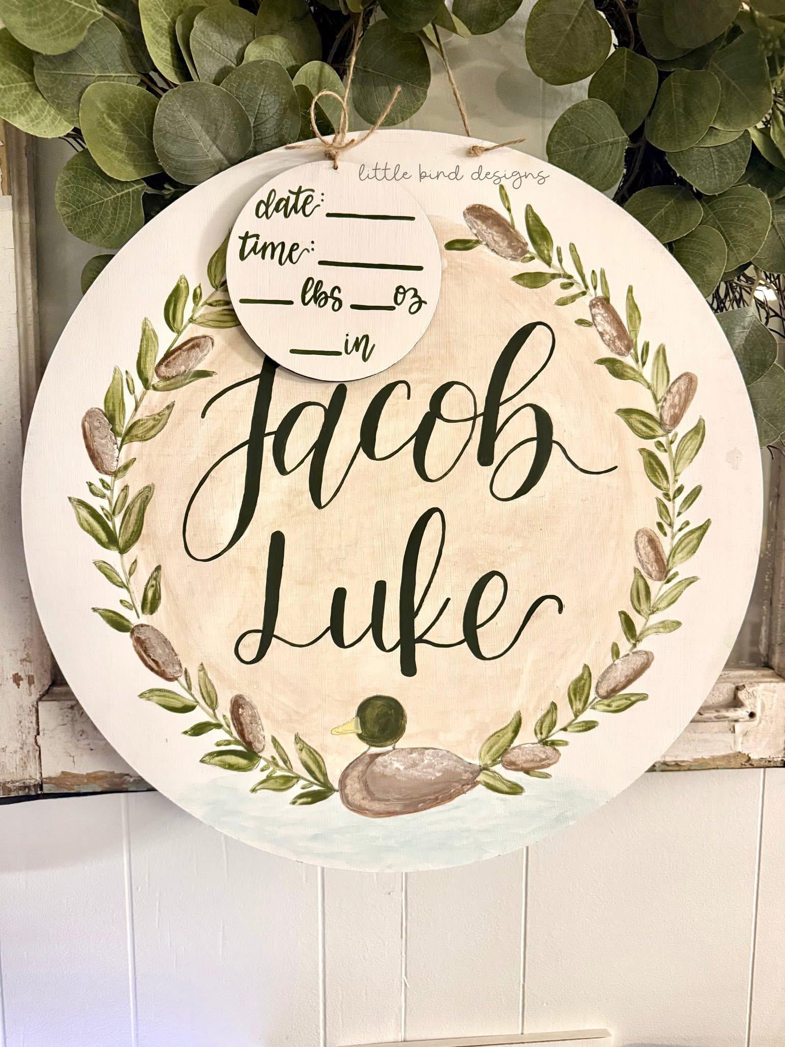 Custom Hand-painted Baby Hospital Name Sign | 18" Nursery Door Hanger ...