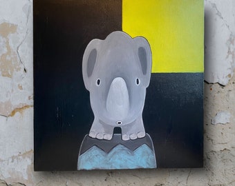 Baby Elephant Picture, Animal Painting, Original Acrylic Art Piece, Kids Toy