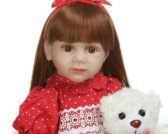 24Inch Reborn Baby Doll Lifelike Soft Silicone Doll Long Hair Girl Elephant Toy