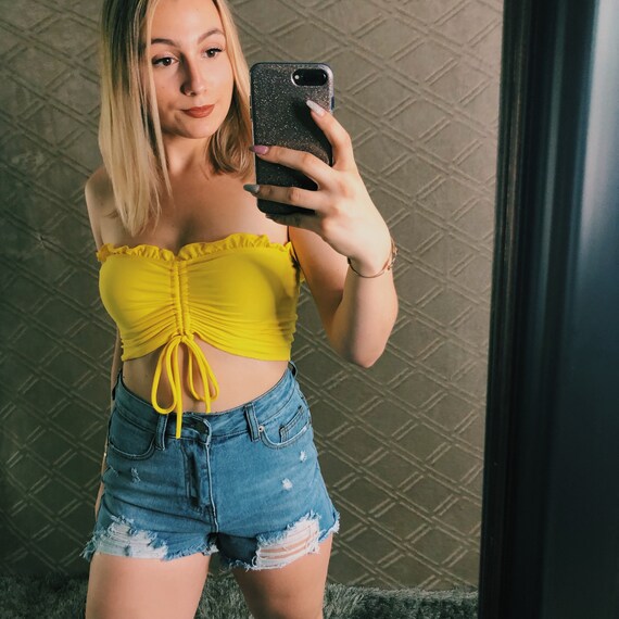 yellow scrunch tube top