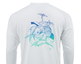 Lobo Lures Florida Mahi Fishing Hombre Long Sleeve Performance UPF50+ Dri-fit T-Shirt, Florida State Flag, Florida T-Shirt, Fishing T-Shirt