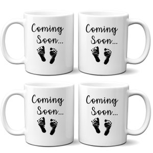 Coming Soon Baby Feet Pregnancy Announcement Baby Reveal Coffee Mug, Announcement Coffee Mug Husband Reveal, Baby Reveal 4 pack