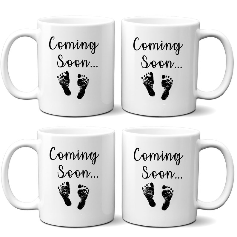 Coming Soon Baby Feet Pregnancy Announcement Baby Reveal Coffee Mug, Announcement Coffee Mug Husband Reveal, Baby Reveal 4 pack