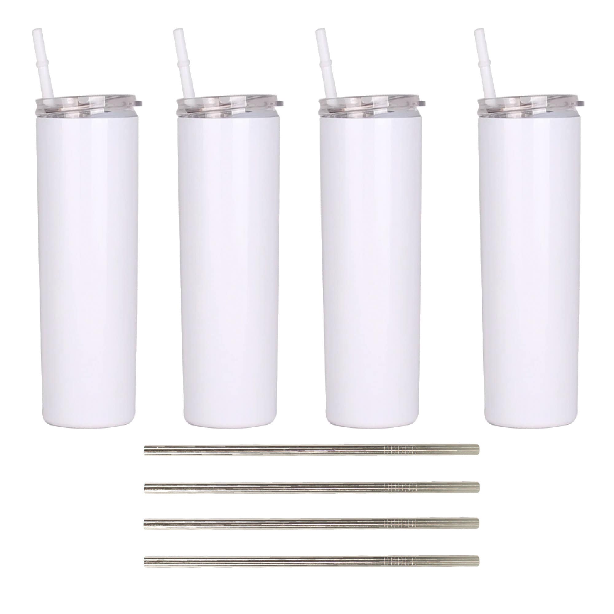 Subconscious Blanks 20oz Sublimation Tumblers, Blank 4-Pack, Straight Skinny Drink Cups with 4 Reusable Plastic Straws and 4 Lids, Supports DIY Heat