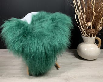 Icelandic Green Sheepskin Rug Pelt / Genuine Sheepskin Green Rug Seat Cover Throw