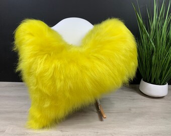 Yellow Sheepskin Rug Real Genuine Pelt Home Decor Gift Throw Soft Wool Icelandic Sheep Skin