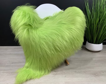 Icelandic Green Sheepskin Rug Pelt / Genuine Sheepskin Green Rug Seat Cover Throw