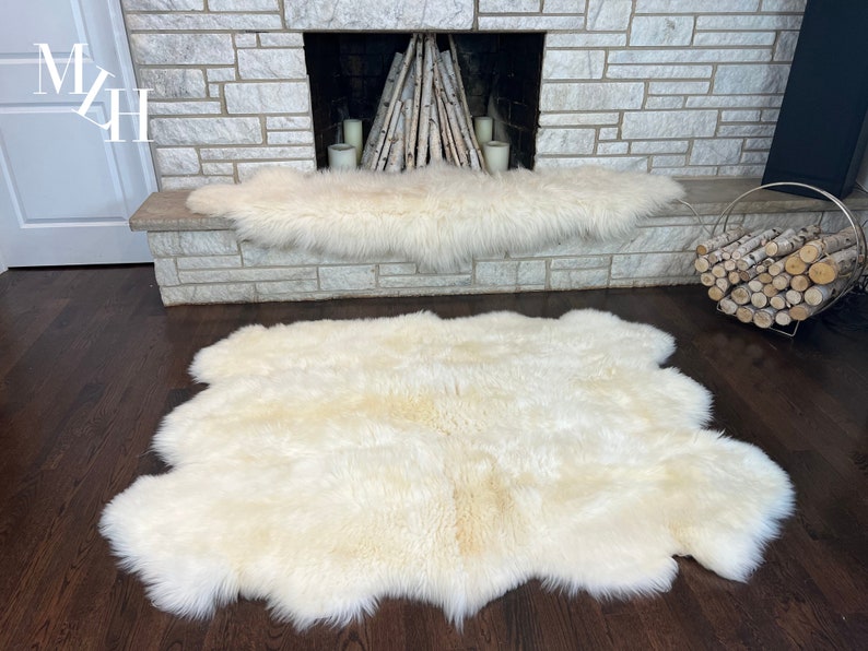 Sextuple Pelt Sheepskin Rug Large Natural White
