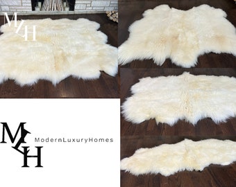 Large Natural Real Sheepskin Rug Throw Pelt Cream White